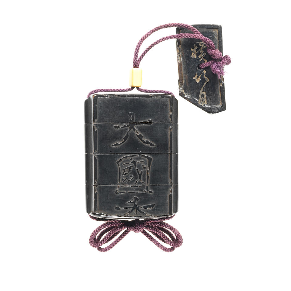 A black-lacquer three-case inro  By Shibata Zeshin (1807-1891), 19th century