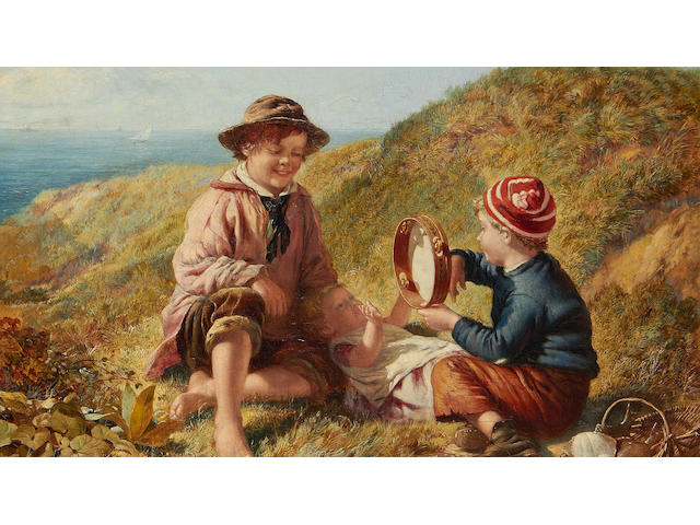William Hemsley (British, 1819-1893) Children On A Cliff Top, oil on canvas, gilt frame