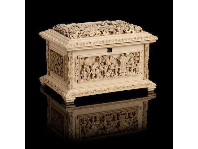 A finely carved ivory jewellery casket 19th century