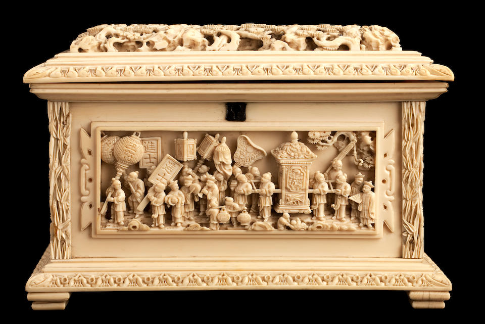 A finely carved ivory jewellery casket 19th century