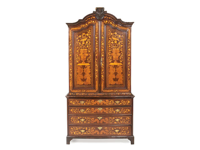 A Dutch third quarter 18th century mahogany and marquetry armoire