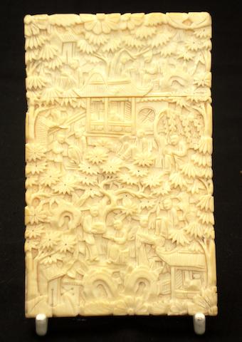 A carved ivory card case Early 20th century
