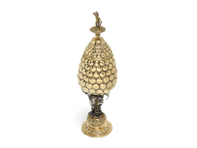 A Continental silver-gilt "Pineapple" cup and cover with French 'swan' mark indicating place of unknown origin