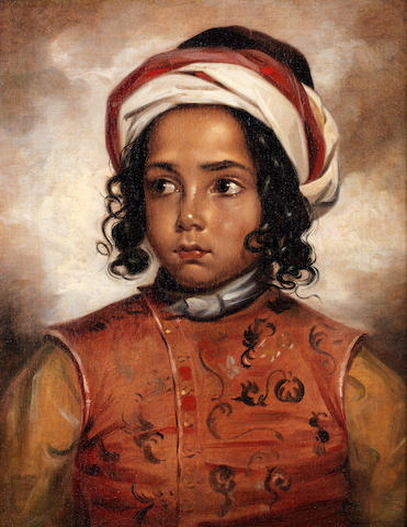 English School, 19th century Portrait of a young boy, half-length, wearing a turban and embroidered tunic