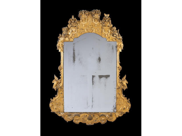 A large German mid 18th century giltwood and gilt gesso pier mirror