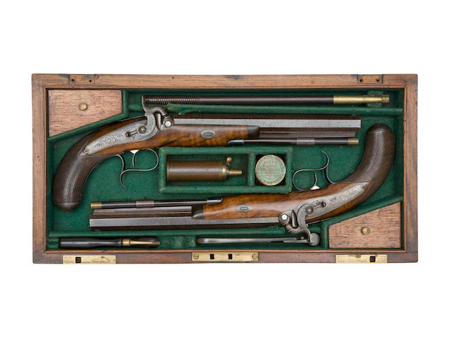 A Fine Cased Pair Of 40-Bore Percussion Duelling Or Target Pistols