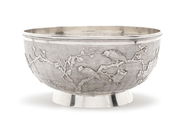 A late-19th / early-20th century Chinese export silver bowl by Wang Hing, stamped '90' with character marks