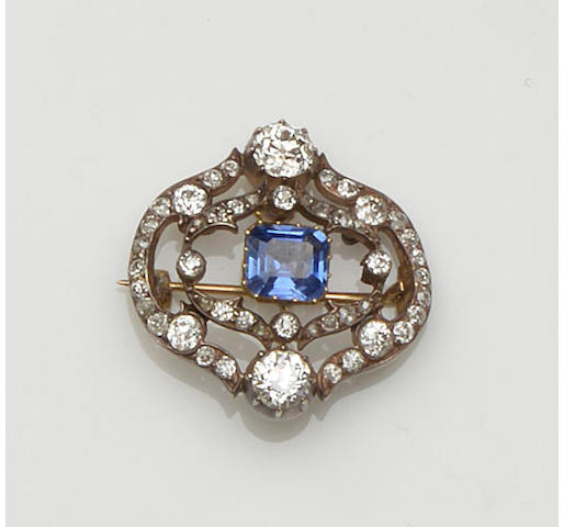 A sapphire and diamond brooch