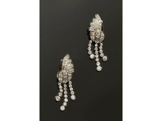 A pair of Art Deco diamond earrings