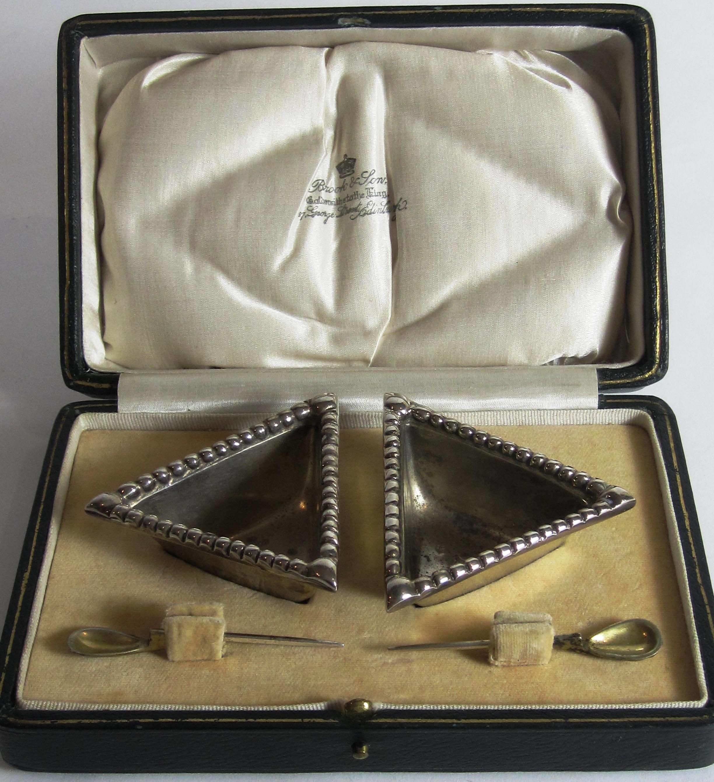 A pair of Traprain facsimile silver salts and spoons