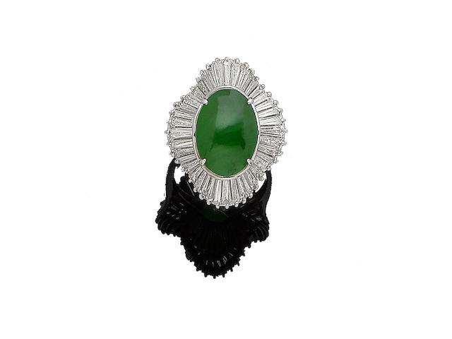 A jade and diamond cluster ring