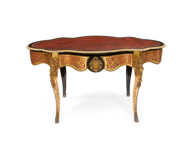 A French 19th century tortoiseshell and brass 'Boulle' marquetry ebonised bureau plat