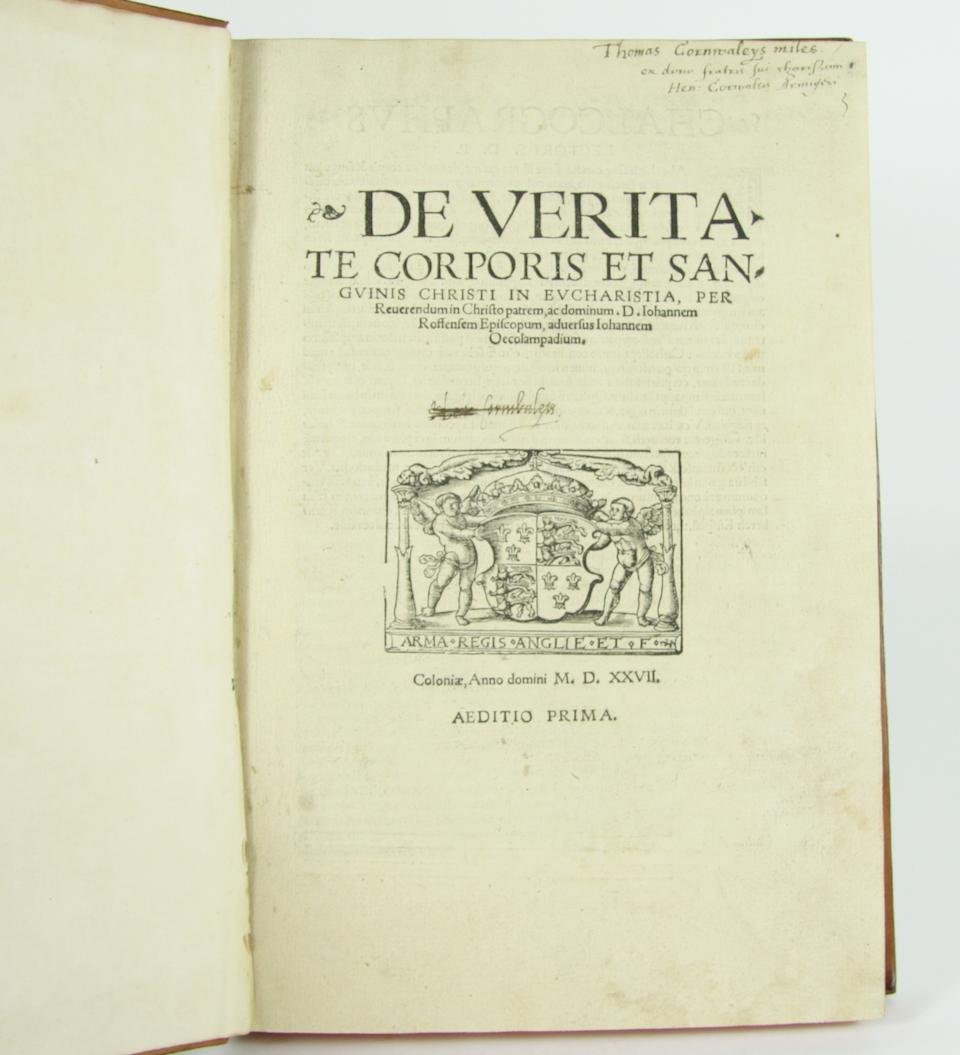 [FISHER (JOHN)] De veritate corporis et sanguinis Christi in Eucharistia, 1527