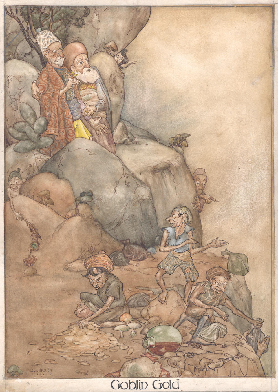 ORIGINAL ARTWORK - ARCHIVE Archive of original artwork by Leslie F. Everett, working in the style of Arthur Rackham, John Hassall, Dulac, Laurence Housman, and the classic Edwardian periodical artists