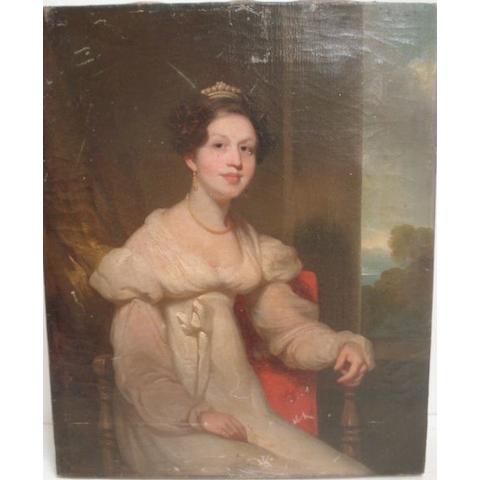English School, 19th Century Portrait of a Lady seated by a Window
