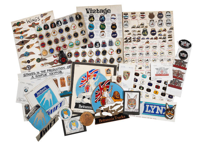 A large archive of motoring and aviation enamelled plaques, badges, lapel pins and key-fobs from Manhattan-Windsor Products Limited of Birmingham,