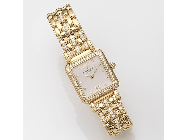 Vacheron Constantin. A lady's 18ct gold and diamond set manual wind bracelet watchCase No.706465, Movement No.650402, Recent