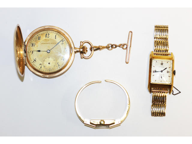 A hunter pocket watch and two wristwatches, (3)