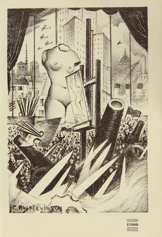 Christopher Richard Wynne Nevinson A.R.A. (British, 1889-1946) Spirit of Progress Lithograph, 1933, on wove, as published in The Studio no. 481, vol. CV, together with two other lithographs by Frank Brangwyn and Laura Knight, 289 x 207mm (11 3/4 x 8 1/8in)(vol)