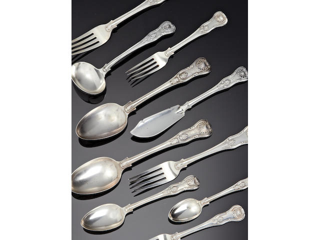 A William IV silver canteen of King's, shell heel, pattern cutlery for twelve place settings by Eley & Fearn London 1823-8