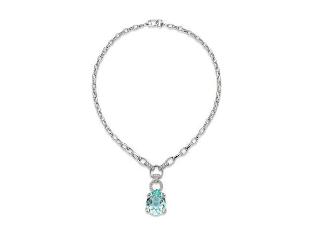 An aquamarine and diamond 'horsebit' necklace, by Gucci