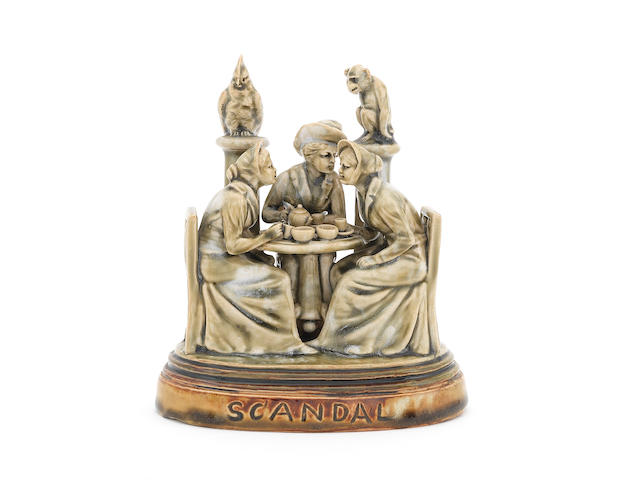 George Tinworth for Doulton Lambeth 'Scandal' a Rare Figural Group, circa 1880