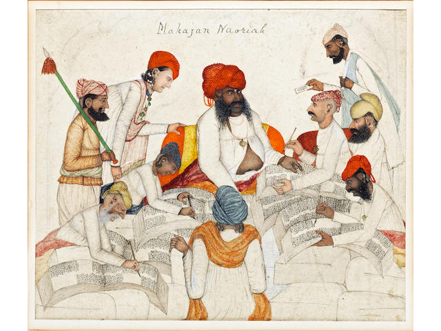 A Nourie banker with his assistants and petitioners Sind or Northern India, Lahore, circa 1850-60
