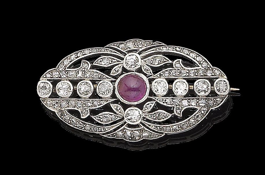 A ruby and diamond brooch