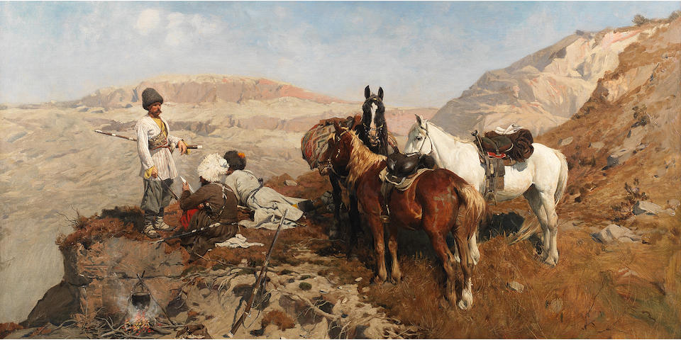 Alfred von Wierusz-Kowalski (Polish, 1849-1915) The mountain patrol
