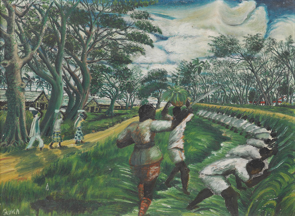 Benedict Chukwukadibia Enwonwu M.B.E (Nigerian, 1917-1994) Workers in the fields image 1