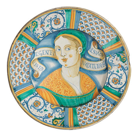 Bonhams : A Deruta maiolica 'Bella Donna' charger, circa 1550