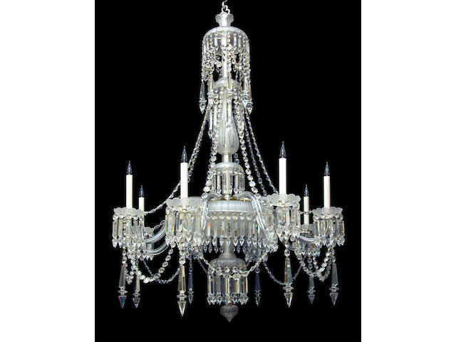 A mid Victorian eight light candle frosted and clear cut glass chandelier by F. and C. Oslercirca 1860-80