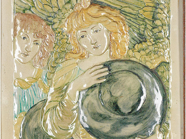 Cassandia Ann Walker for Della Robbia 'Days of Creation - Day Two' (after the design by Sir Edward Coley Burne-Jones)' a Rare Tile Low-relief Panel, circa 1905