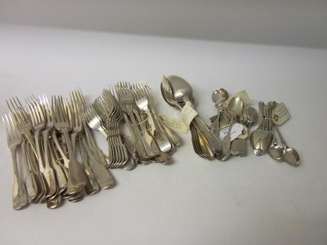 A composite collection of silver fiddle pattern cutlery Various dates and makers  (86)