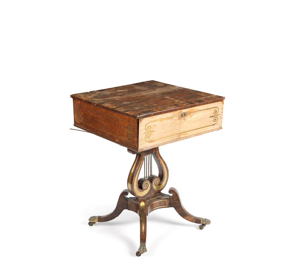 A rare Regency rosewood, calamander banded and brass inlaid glassichord by Chappell of Bond Street