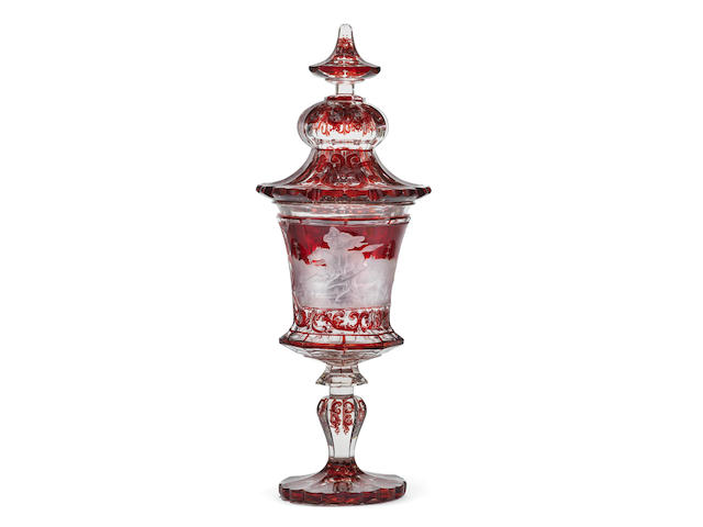A Bohemian part ruby-stained goblet and cover, circa 1835-40
