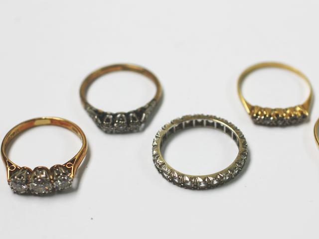 A collection of diamond and gem set rings, (5)