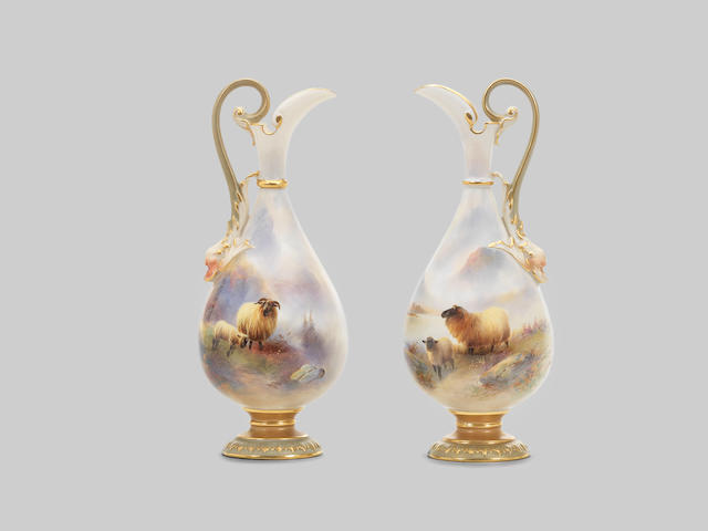 A good pair of Royal Worcester ewers by Harry Davis, dated 1909