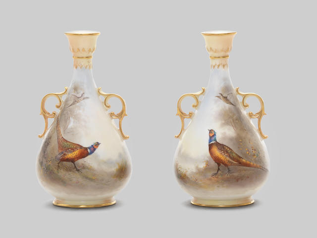 A pair of Royal Worcester vases by James Stinton, dated 1903