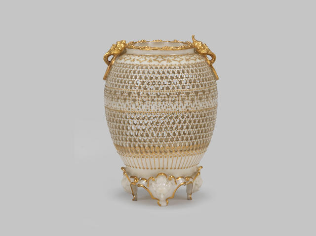 A Royal Worcester reticulated vase by George Owen, dated 1908 and 1919