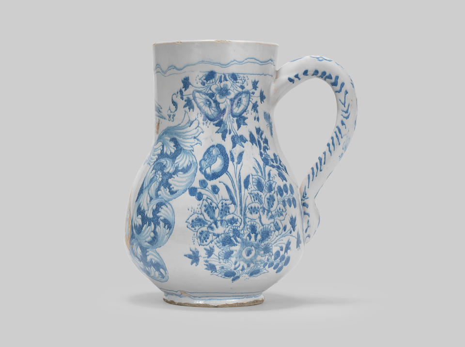 An important London armorial delftware mug, probably Southwark, dated 1683