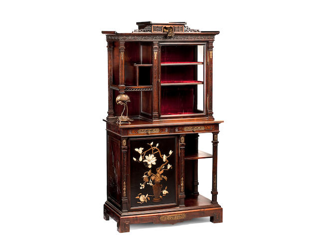 A French mahogany and ormolu mounted display cabinet in the 'Japonisme style' attributed to Gabriel Viardot, Fourth quarter 19th century