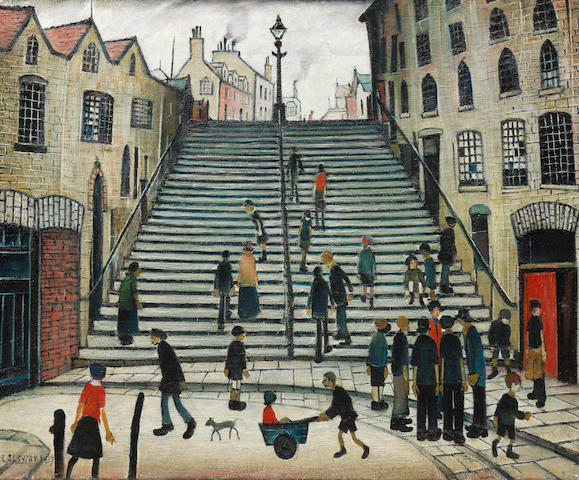 Laurence Stephen Lowry R.A. (British, 1887-1976) Steps at Wick 43.2 x 53.3 cm. (17 x 21 in.)