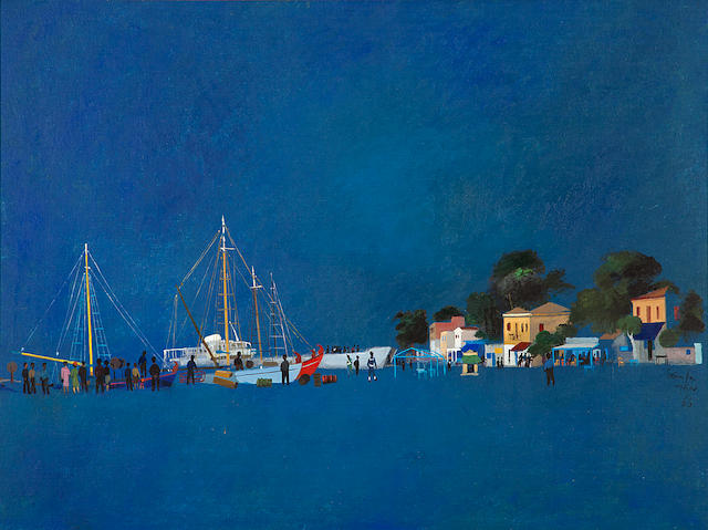 Spyros Vassiliou (Greek, 1902/3-1984) The arrival, 1966 68 x 91 cm.