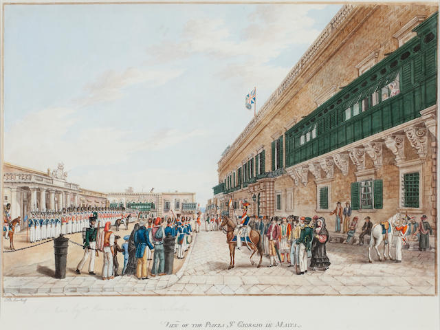 Charles Frederick de Brocktorff (Danish, 1775-1850) View of the Piazza St Giorgio, Malta