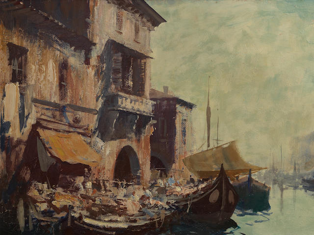 Edward Seago R.W.S. (British, 1910-1974) Early Morning, Chioggia 50.5 x 74.9 cm. (19 7/8 x 29 1/2 in.)
