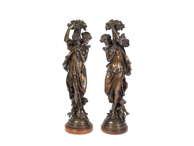Auguste Louis Mathurin Moreau (1834-1917, French) A pair of bronzes emblematic of the seasons, circa 1900