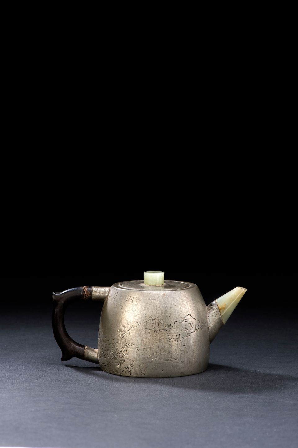 An inscribed pewter teapot and cover Daoguang, signed Dunyuzhai