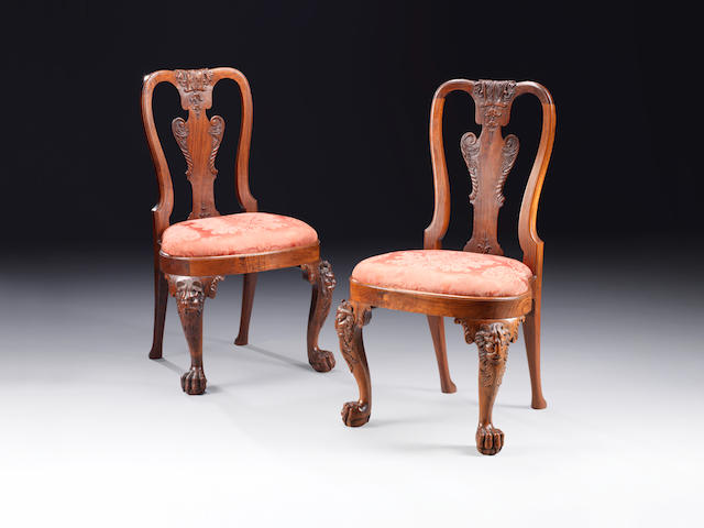 A pair of George II Anglo-Chinese Huang Huali side chairs