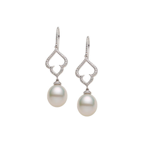 Bonhams : A pair of cultured pearl and diamond 'Palais Russian Spirit ...